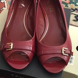 NEW Burgandy peep toe low heel wedge